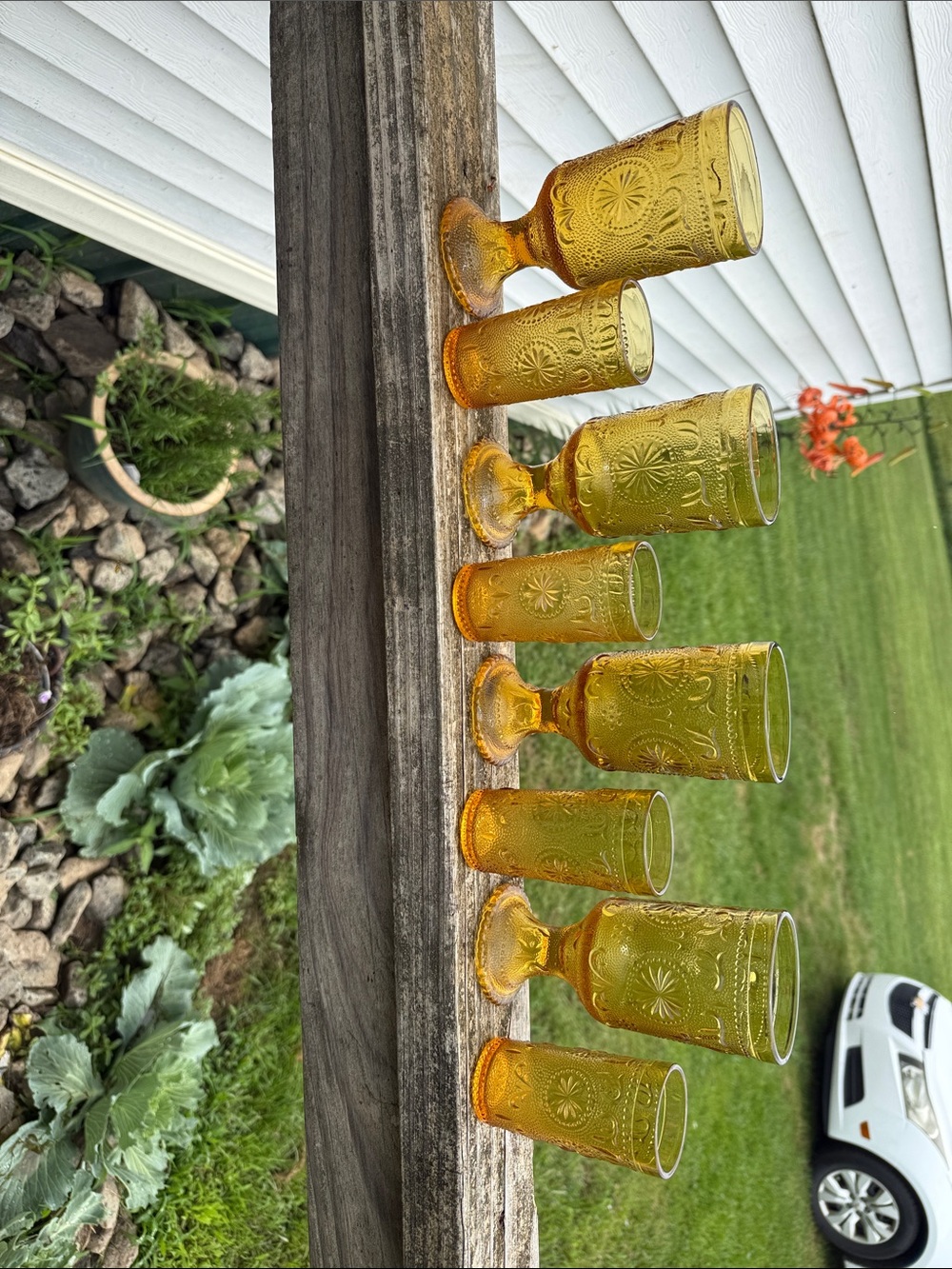 Set of 8 Amber Pressed Glass Goblets Brockway Glass Co 1960s 4 Goblets 4 tumbler